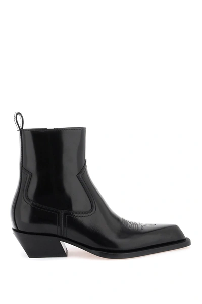 Shop Off-white Leather Texan Ankle Boots In Black Black (black)