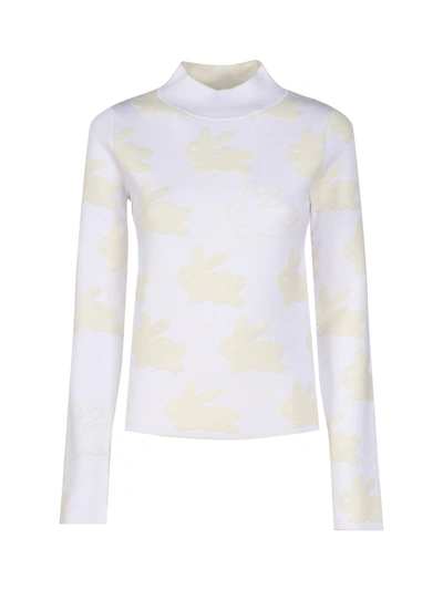 Shop Jw Anderson J.w. Anderson Turtleneck Sweater With All-over Rabbit Motif In White/ivory