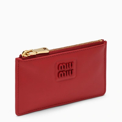 Shop Miu Miu Red Leather Card Holder With Logo Women