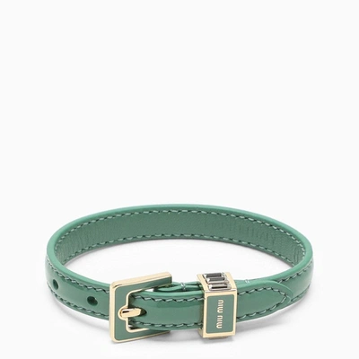 Shop Miu Miu Sage Leather Bracelet Women In Green