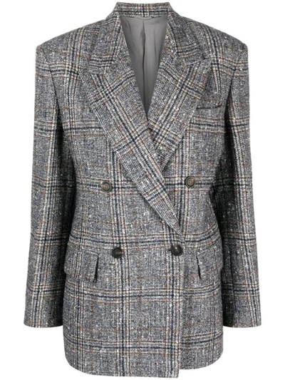 Shop Brunello Cucinelli Double-breasted Blazer In Wool Blend In Grey