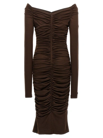 Shop Dolce & Gabbana Draped Knit Dress In Brown