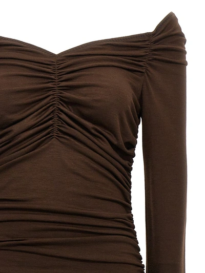 Shop Dolce & Gabbana Draped Knit Dress In Brown