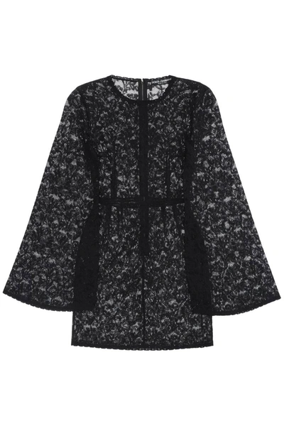 Shop Dolce & Gabbana Mini Dress In Floral Openwork Knit In Black