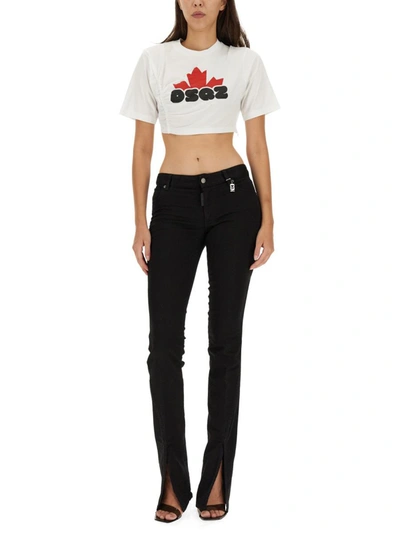 Dsquared2 Stretch Denim Jeans Trumpet With Ankle Slit 19cm In Black