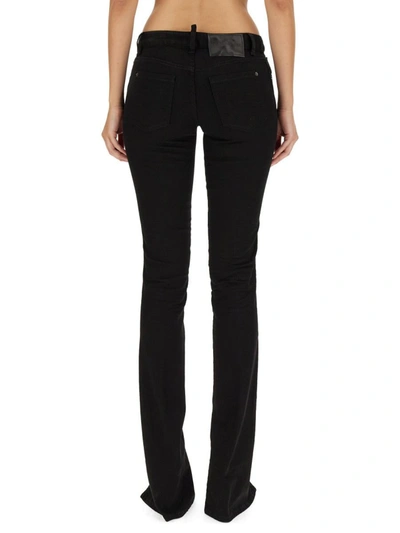 Dsquared2 Stretch Denim Jeans Trumpet With Ankle Slit 19cm In Black