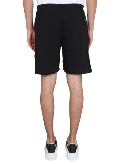 Shop Alexander Mcqueen Bermuda Shorts With Selvedge Logo Band In Black