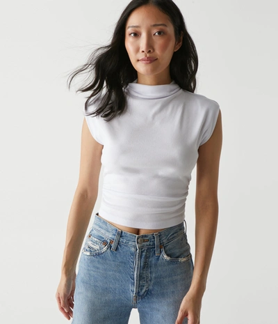 Shop Michael Stars Piper Cropped Power Shoulder Tee In White