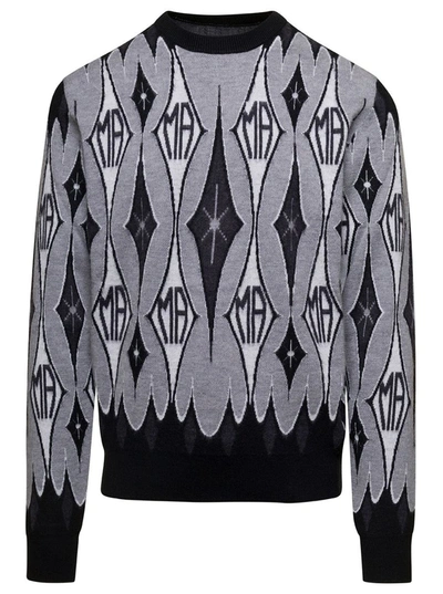 Shop Amiri Argyle Jacquard Crew In Black