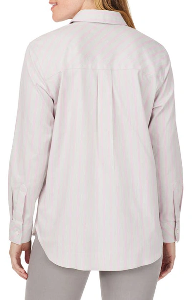 Foxcroft Stripe Boyfriend Button-up Shirt In Heather Grey Co