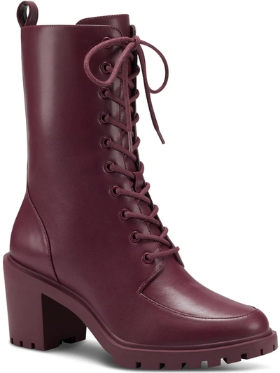 Shop Alfani Blaire Womens Faux Leather Round Toe Combat & Lace-up Boots In Red