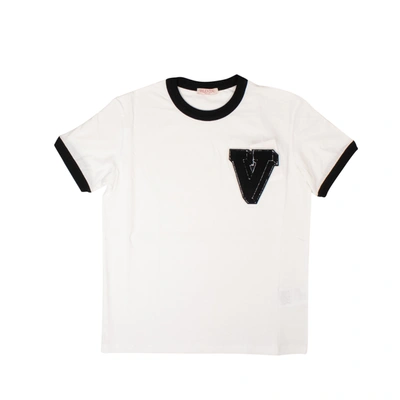 Shop Valentino White Cotton V-3d Patch T-shirt