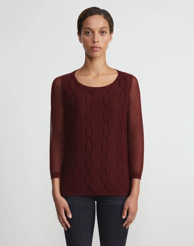 Shop Lafayette 148 Chantilly Cotton Intarsia Cable Double Layer Sweater In Red