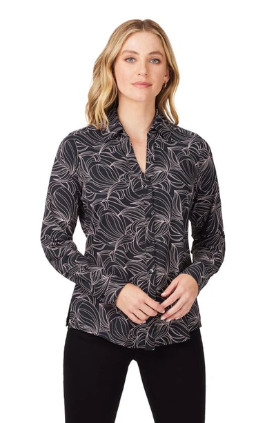 Foxcroft Swirling Slope Button-up Shirt In Black Multi
