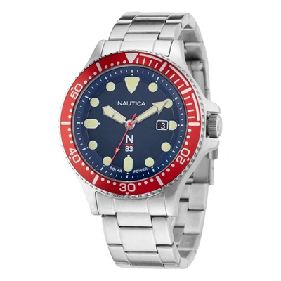 Shop Nautica Mens Cocoa Beach Solar-powered Recycled Stainless Steel 3-hand Watch In Blue