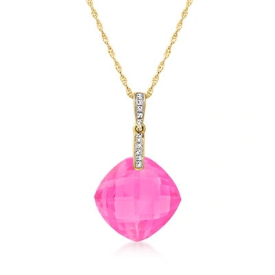 Shop Ross-simons Pink Topaz Pendant Necklace With Diamond Accents In 14kt Yellow Gold