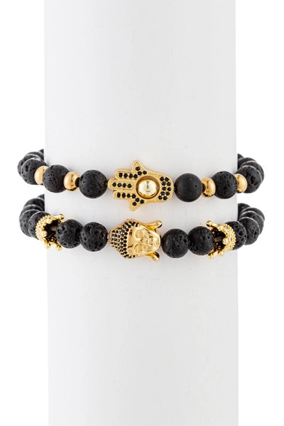 Eye Candy La Men's Ethan 2-piece Hamsa & Buddha Goldtone Lava Beaded Bracelet Set In Blue