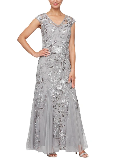 Shop Alex Evenings Womens Sequined Full Length Evening Dress In Grey
