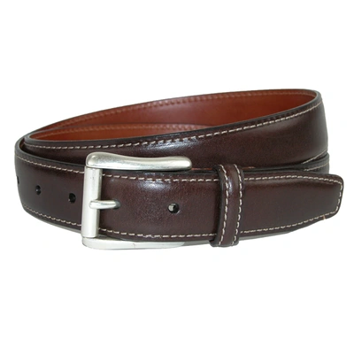 Shop Crookhorndavis Ciga Calfskin Leather Casual Belt With Contrast Stitch In Brown