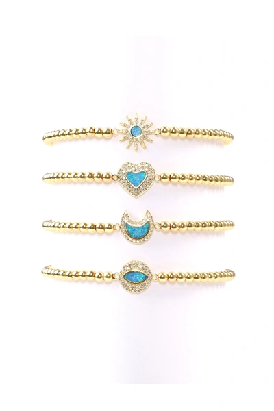Eye Candy La Signy Beaded Bracelet Set In Gold