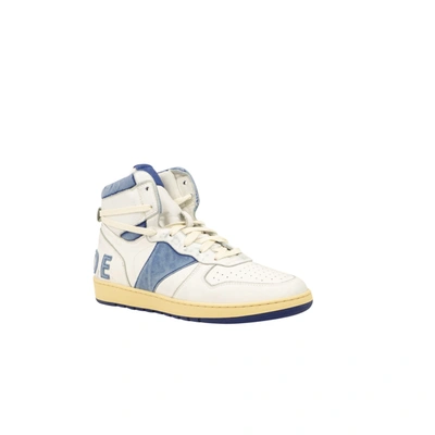 Shop Rhude White And Royal Blue Leather Rhecess High Top Sneakers