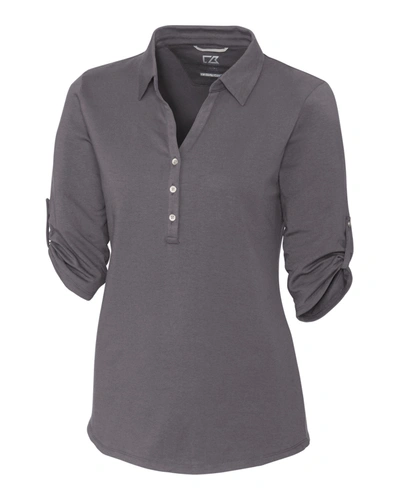 Shop Cutter & Buck Ladies' Elbow-sleeve Thrive Polo Shirt In Grey