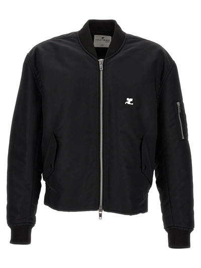 Shop Courrèges 'embroidered Nylon' Bomber Jacket In Black