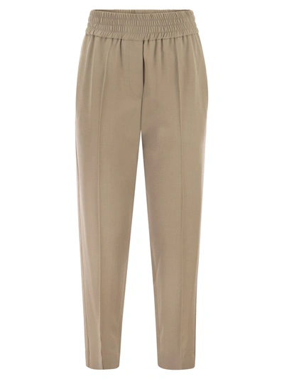 Shop Brunello Cucinelli Baggy Cigarette Trousers In Viscose Canvas And Virgin Wool In Gold