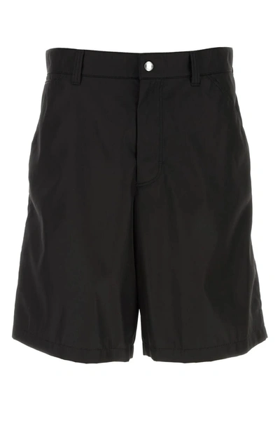 Shop Prada Black Re-nylon Bermuda Shorts In Nero Arancio