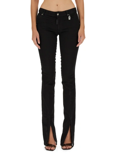 Dsquared2 Stretch Denim Jeans Trumpet With Ankle Slit 19cm In Nero