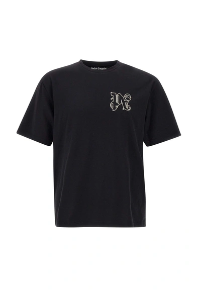 Shop Palm Angels Monogram Regular Tee Cotton T-shirt In Black