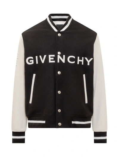 Shop Givenchy Bomber Jacket With Logo In Black/white