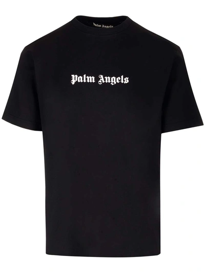 Shop Palm Angels Black T-shirt With Logo In Nero E Bianco