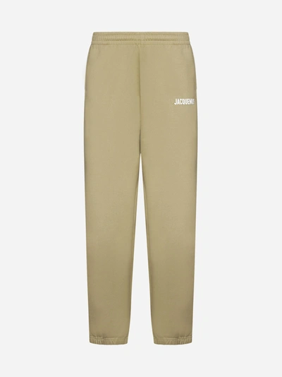 Shop Jacquemus Logo Cotton Jogging Trousers In Kaki