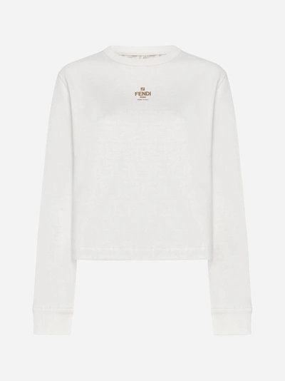 Shop Fendi Logo And Ff Reversible Cotton Sweatshirt In Bianco