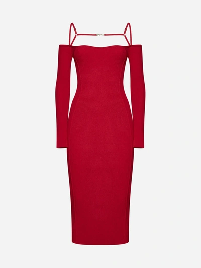 Shop Jacquemus Sierra Viscose-blend Knit Midi Dress In Red