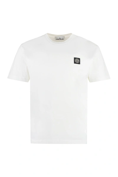 Shop Stone Island Cotton Crew-neck T-shirt In Bianco