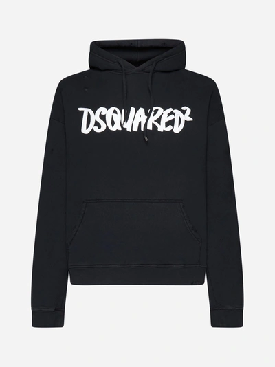 Shop Dsquared2 Logo Cotton Hoodie In Black