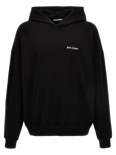 Shop Palm Angels Logo Embroidery Hoodie In Black White