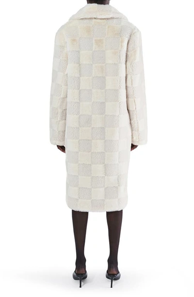 Shop Apparis Tikka Checkerboard Faux Fur Coat In Ivory Checker