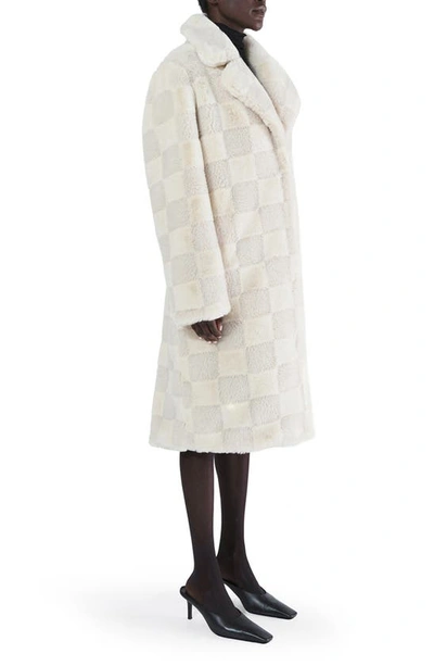 Shop Apparis Tikka Checkerboard Faux Fur Coat In Ivory Checker