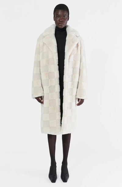 Shop Apparis Tikka Checkerboard Faux Fur Coat In Ivory Checker
