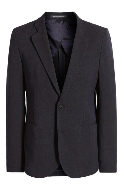 Shop Emporio Armani Textured Virgin Wool Sport Coat In Black/ Navy