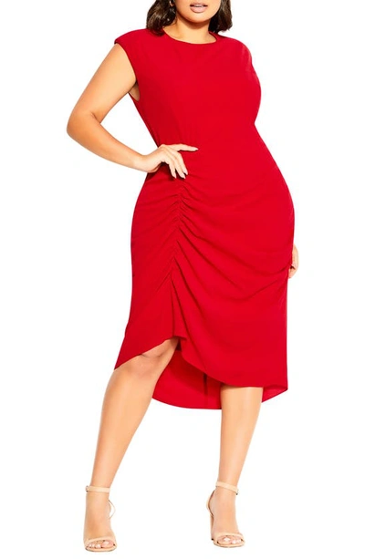 Shop City Chic Side Ruched Sheath Dress In Crimson
