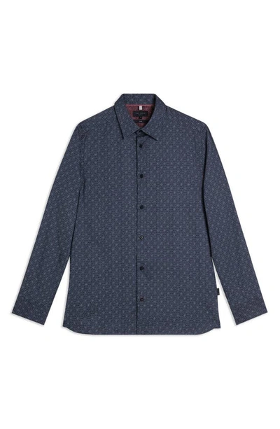Shop Ted Baker Pavia Geometric Star Slim Fit Stretch Button-up Shirt In Navy