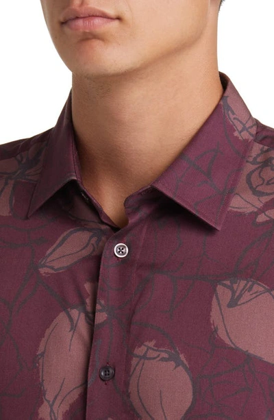 Shop Ted Baker Bobbio Slim Fit Floral Button-up Shirt In Maroon