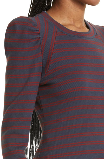 Shop Veronica Beard Delano Stripe Puff Sleeve Cotton Top In Navy Syrah