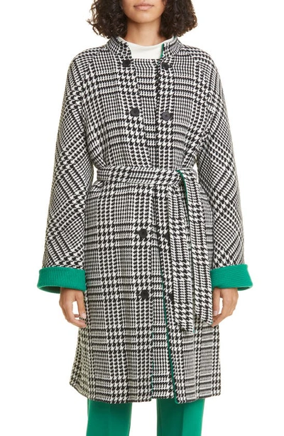 Shop Max Mara Diomede Contrast Trim Houndstooth Check Virgin Wool Coat In Black White