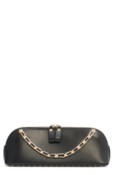 Shop Valentino Rockstud Bow Leather Clutch In 0no Nero