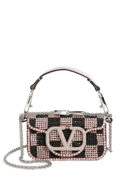 Shop Valentino Mini Crystal Logo Beaded Leather Shoulder Bag In Zp1 Jet/ Vintage Rose/lilac